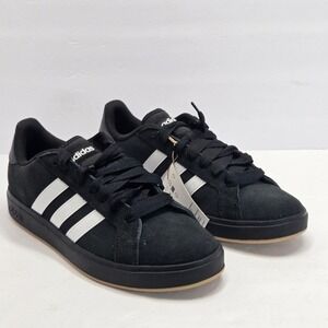 Adidas Grand Court Base 00 Men's Black Suede White Stripes Sneakers Size 11